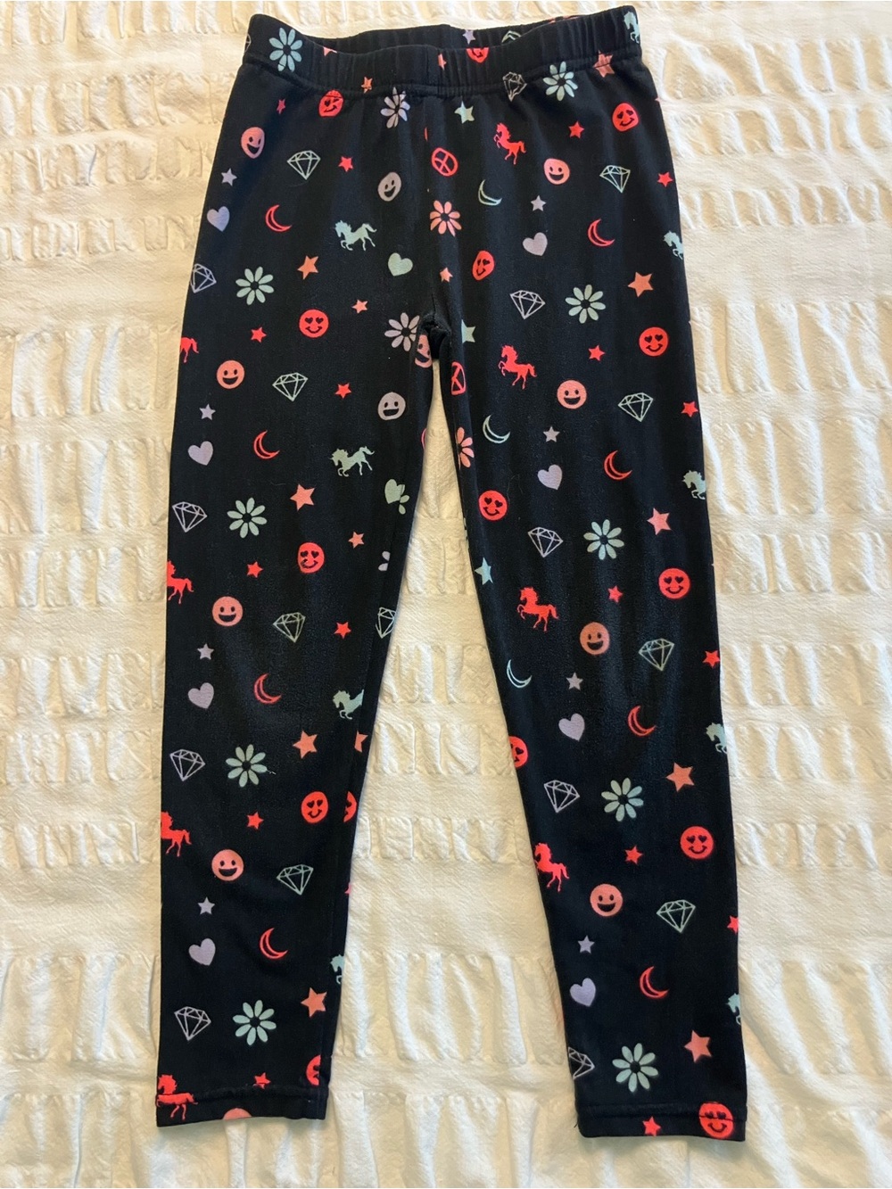 Capelli of New York Black Kids' Leggings with Pink and Coral Icons